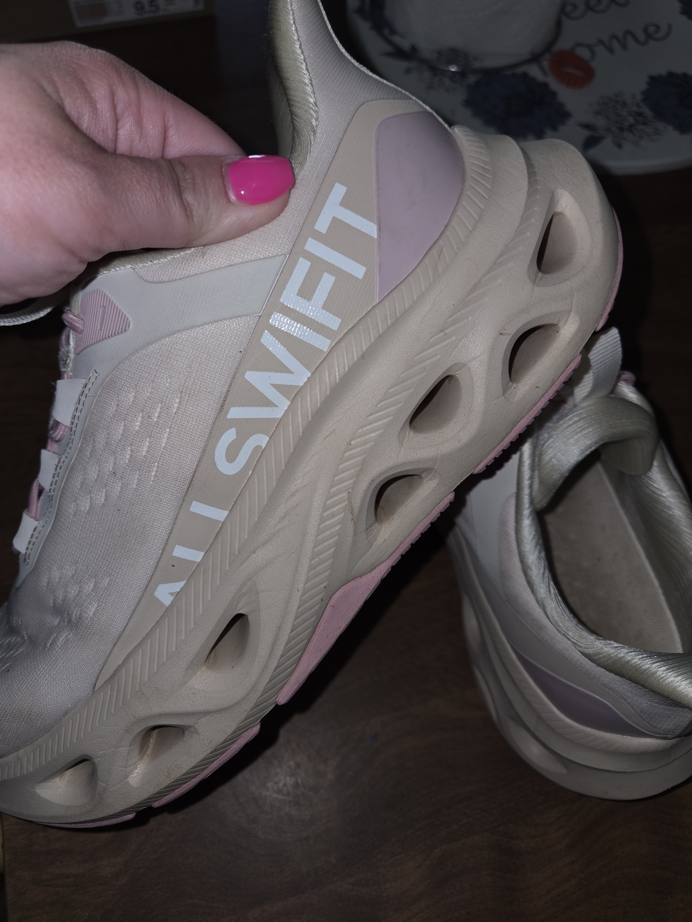 ALLSWIFT Women's Lightweight Beige & Pink Athletic Sneakers